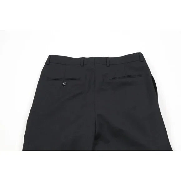 Vintage 90s Streetwear Mens 32x32 Pleated Cuffed Wide Leg Wool Chino Pants Black